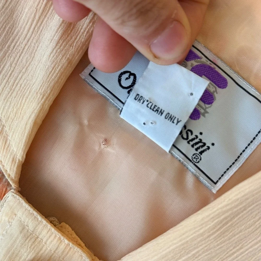 Oleg Cassini Vintage Silk Bomber Jacket Orange Geometric‎ Floral Print Small